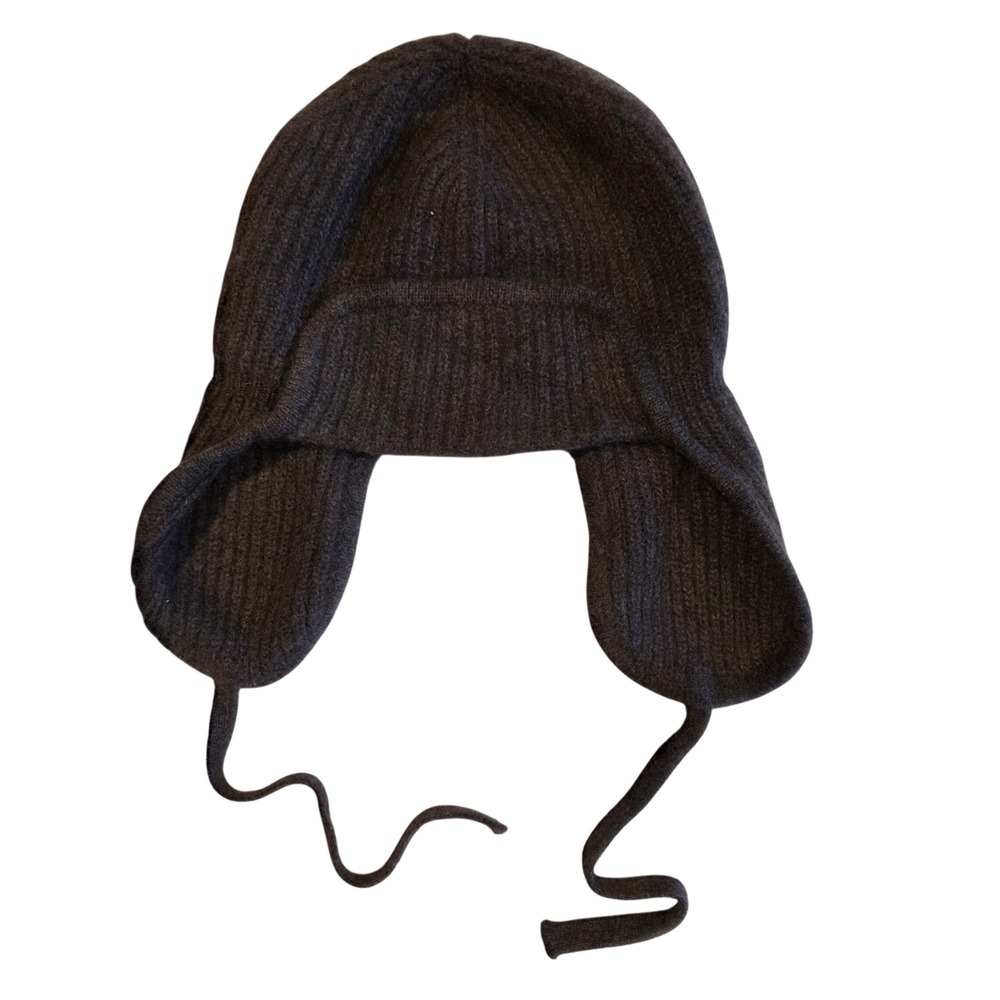 Saran Cashmere Ribbed Knit Trapper Hat Womens Brown Ear Flaps Aviator Cap